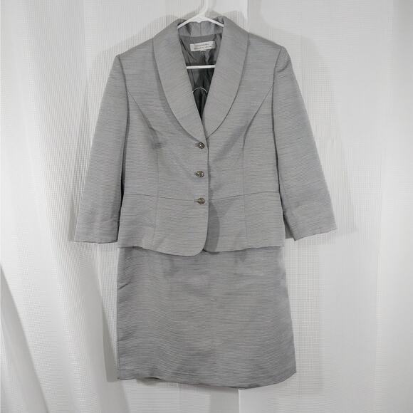 TAHARI! GLAMOROUS SILVER GRAY TEXTURED 2 PC SKIRT & JACKET, BLAZER SUIT! SZ 16 - Picture 3 of 12